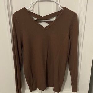 Brown V-Neck Crisscross Women's Top